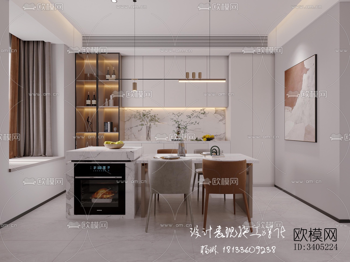 现代大平层效果图下载（渲染图1）