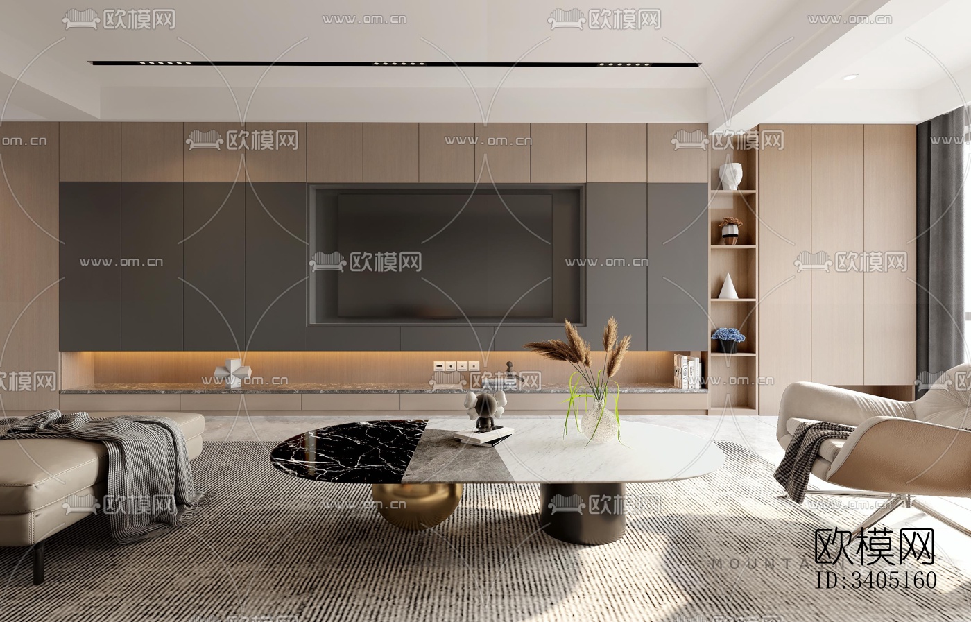 现代大平层效果图下载（渲染图6）