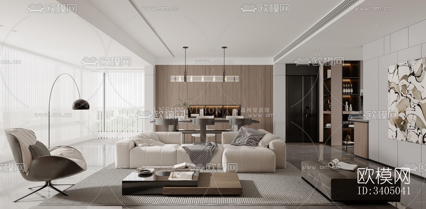 现代大平层效果图下载（渲染图9）