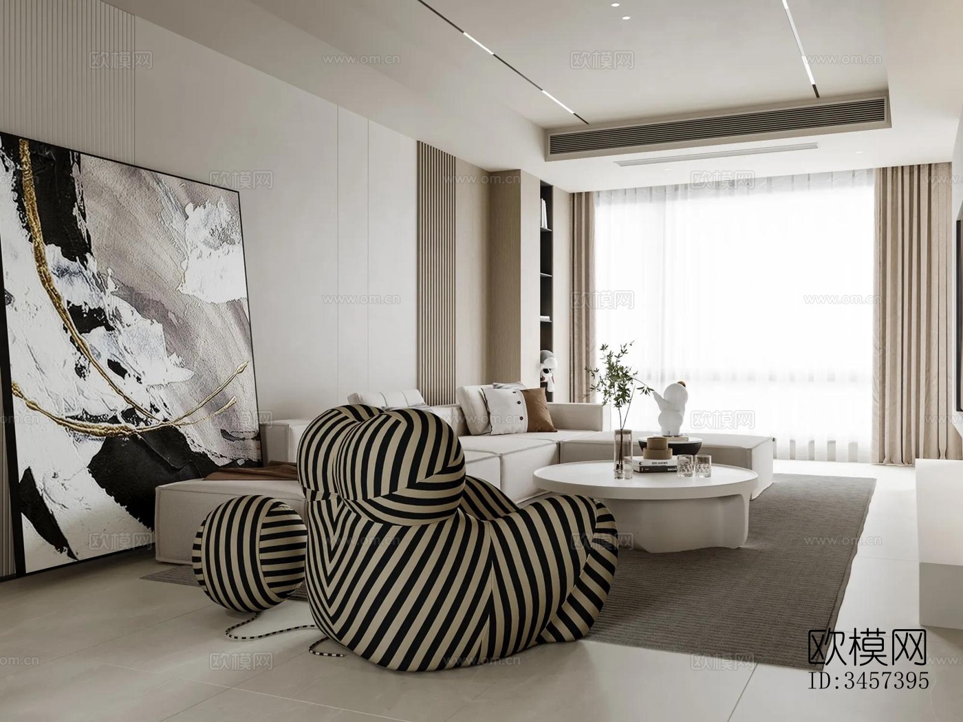 现代大平层效果图下载（渲染图2）