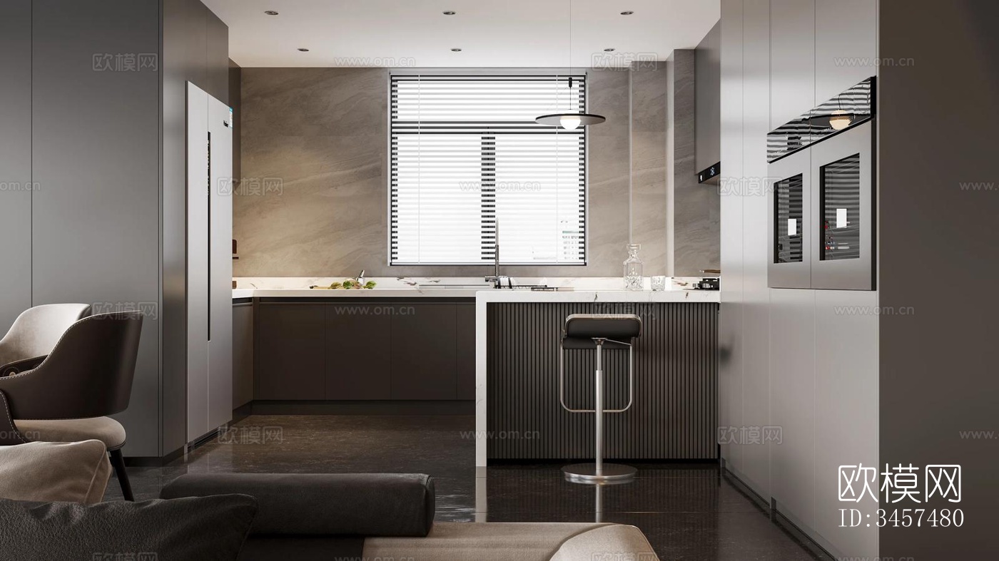 现代大平层效果图下载（渲染图16）