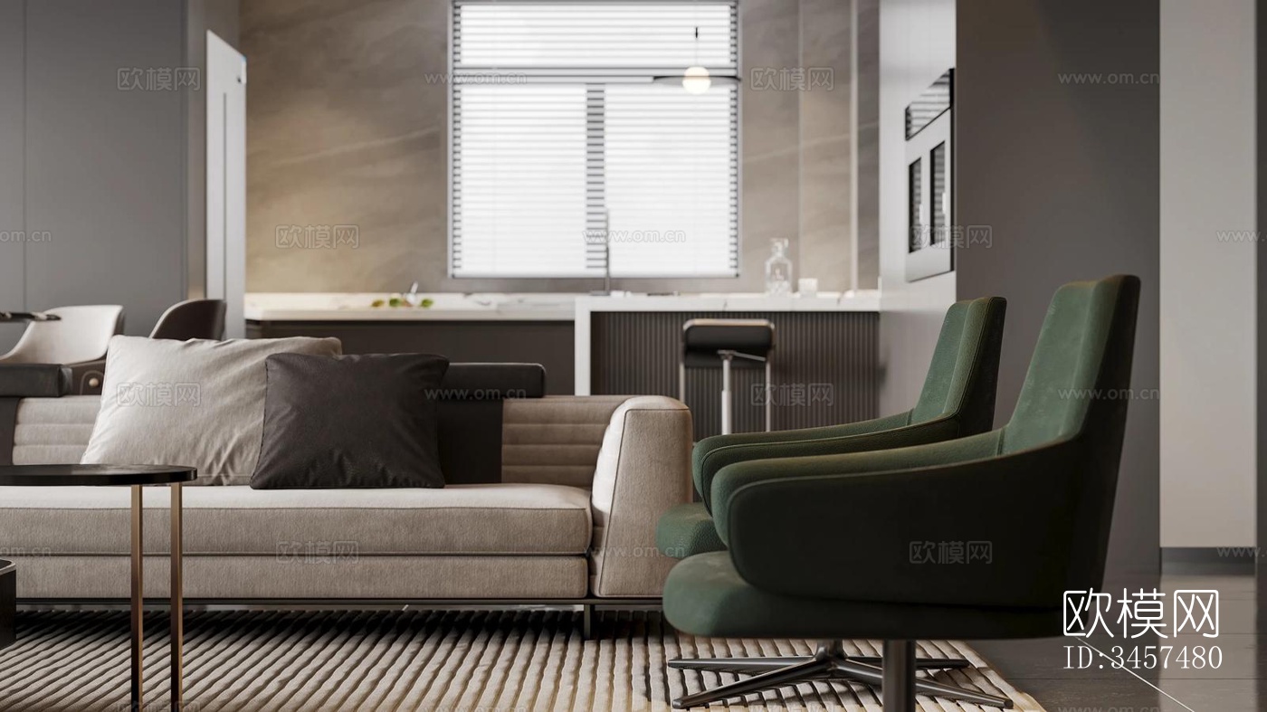 现代大平层效果图下载（渲染图3）