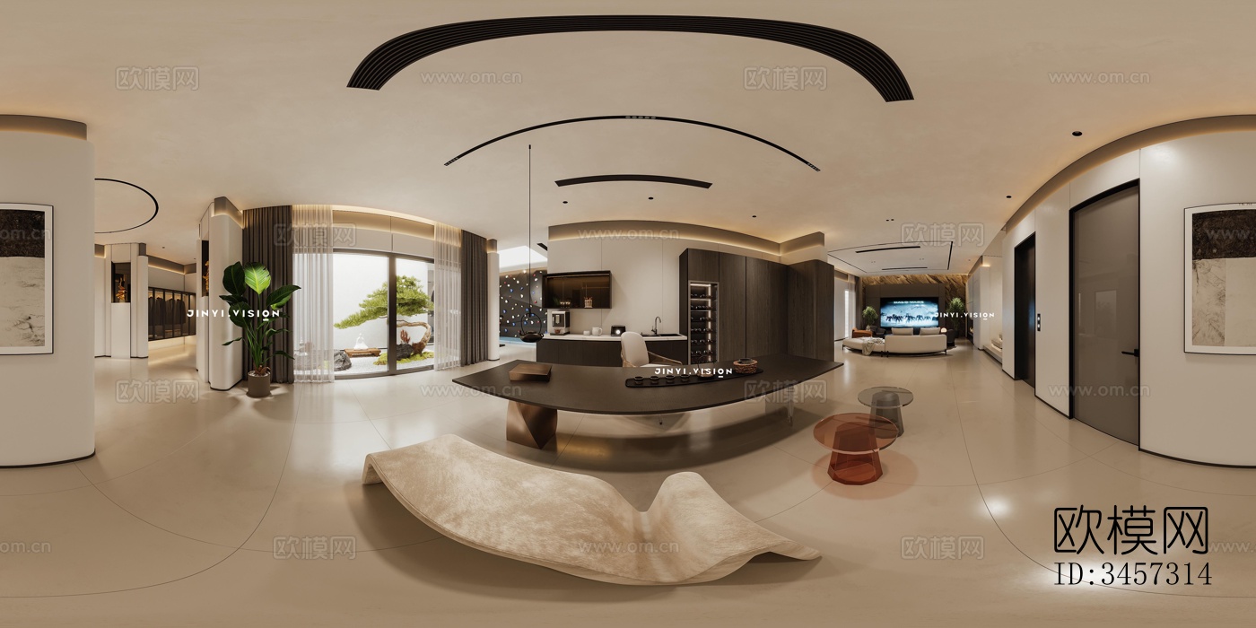 现代大平层效果图下载（渲染图8）