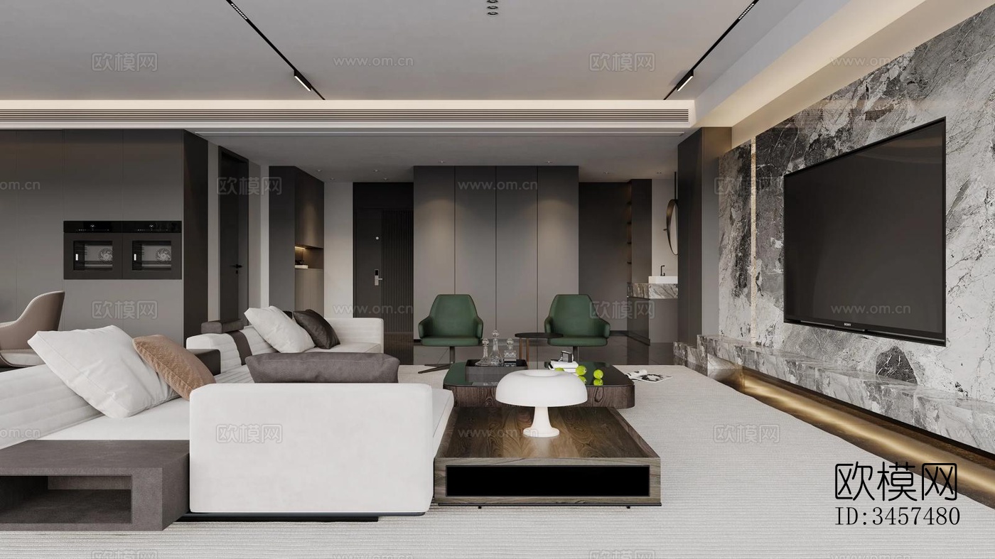 现代大平层效果图下载（渲染图14）