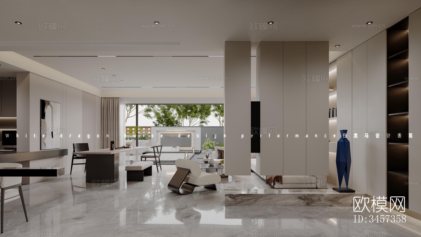 现代大平层效果图下载（渲染图9）