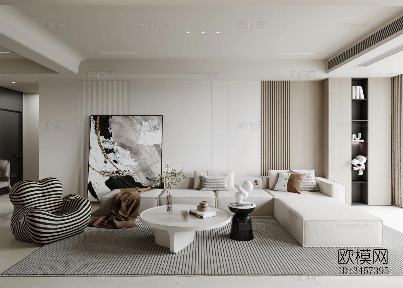 现代大平层效果图下载（渲染图3）