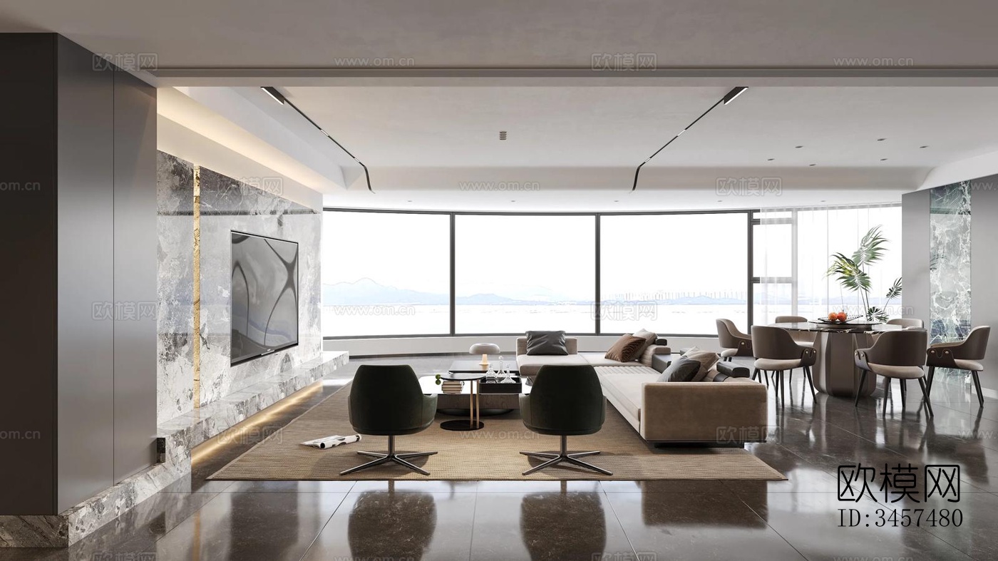 现代大平层效果图下载（渲染图11）