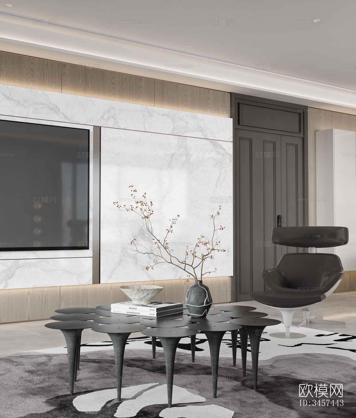 现代大平层效果图下载（渲染图6）