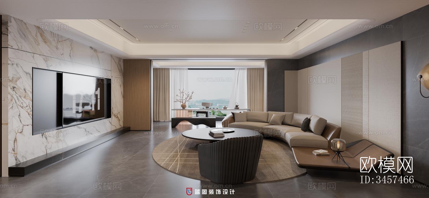 现代大平层效果图下载（渲染图3）