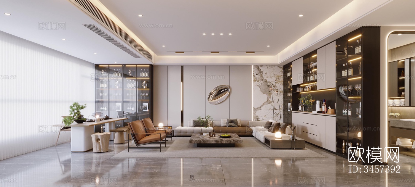 现代大平层效果图下载（渲染图14）