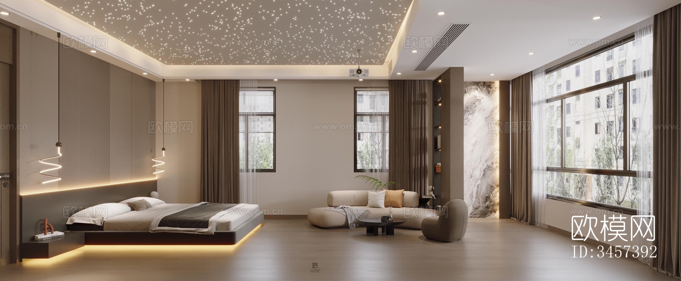 现代大平层效果图下载（渲染图4）