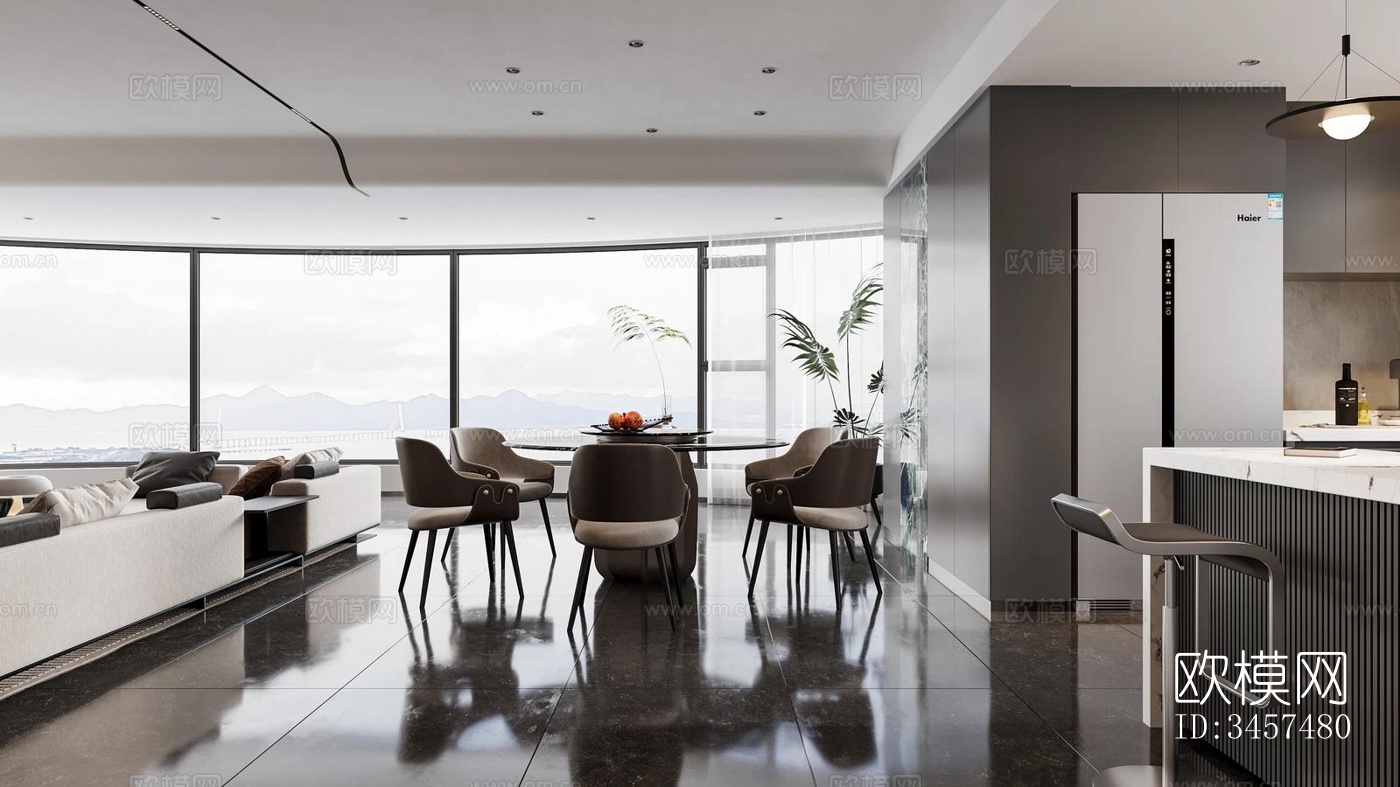 现代大平层效果图下载（渲染图10）