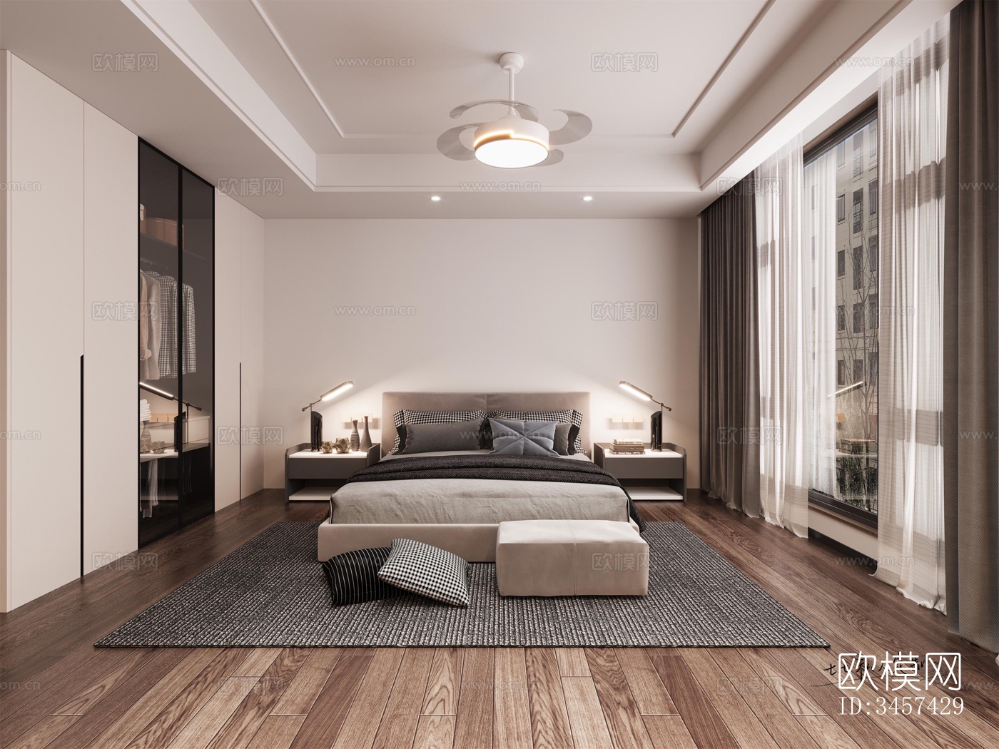 现代大平层效果图下载（渲染图3）