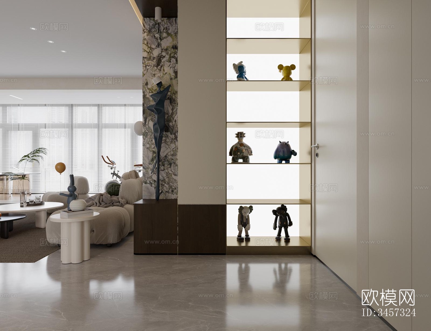 现代大平层效果图下载（渲染图3）