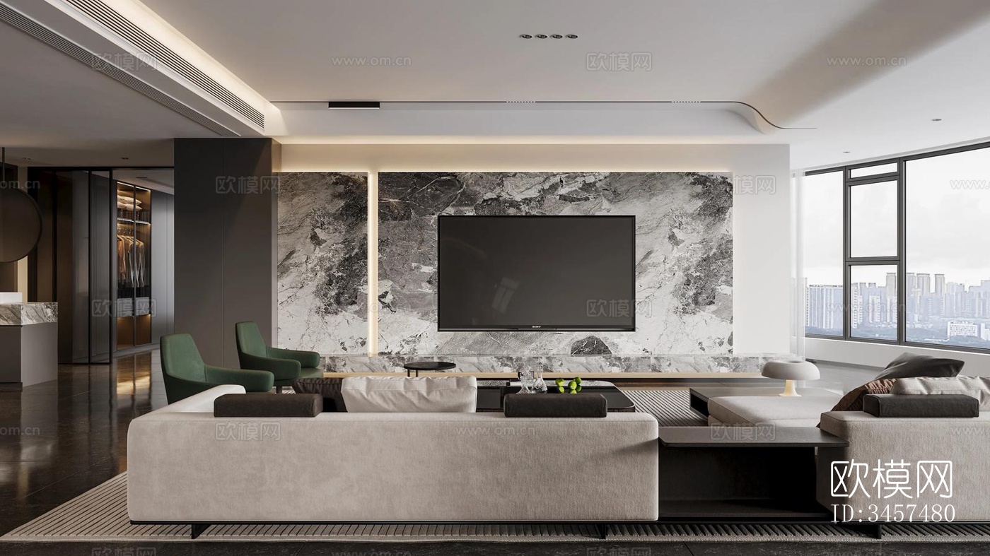 现代大平层效果图下载（渲染图12）