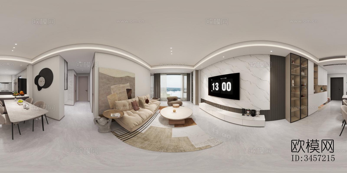 现代大平层效果图下载（渲染图3）