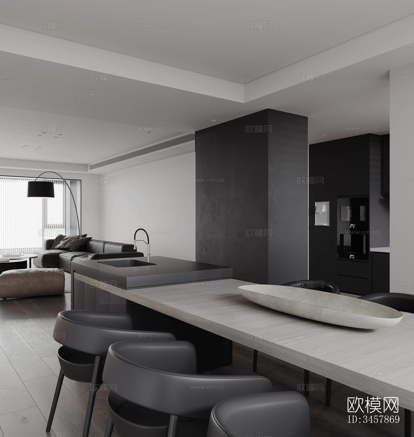 现代大平层效果图下载（渲染图14）