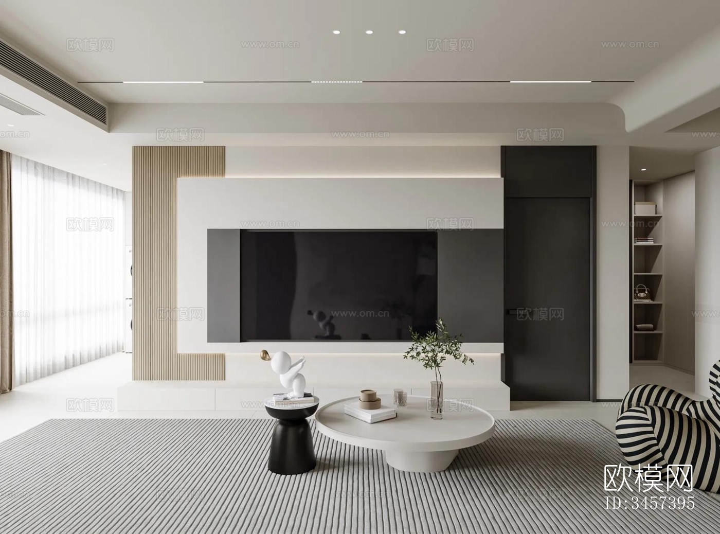 现代大平层效果图下载（渲染图1）