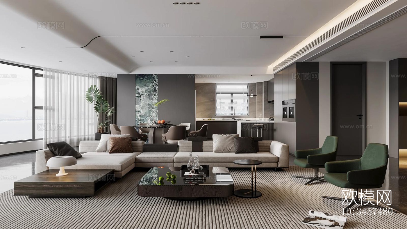现代大平层效果图下载（渲染图13）