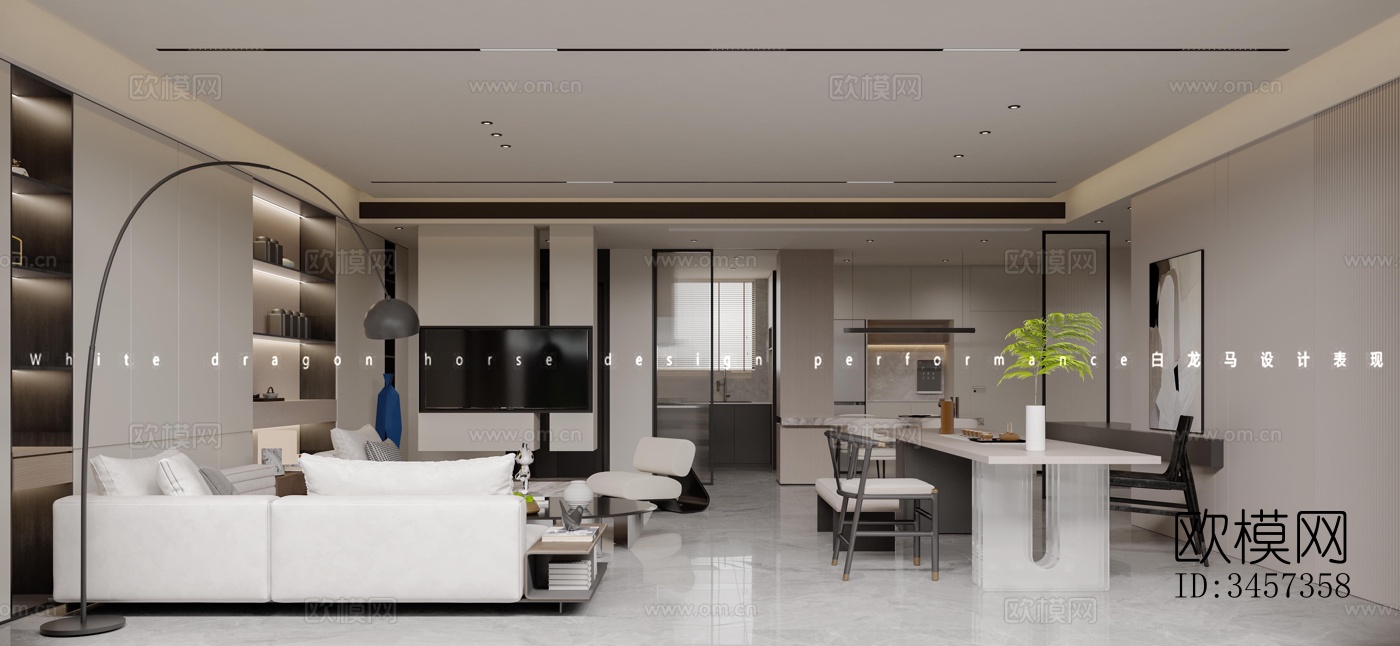 现代大平层效果图下载（渲染图4）