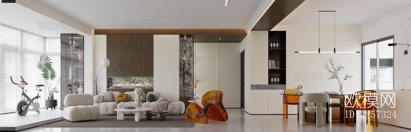 现代大平层效果图下载（渲染图2）