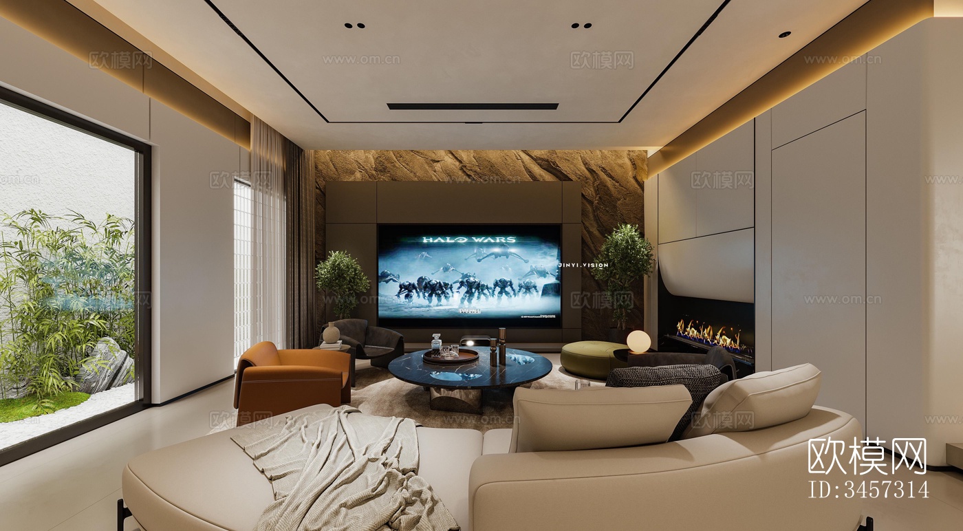 现代大平层效果图下载（渲染图1）