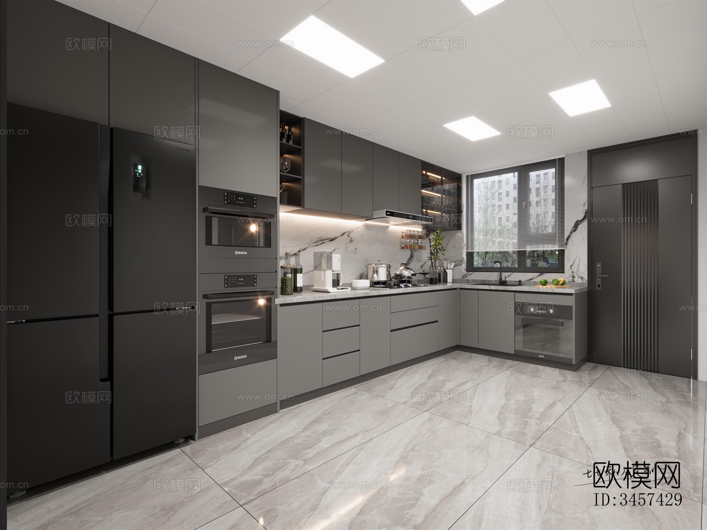 现代大平层效果图下载（渲染图2）