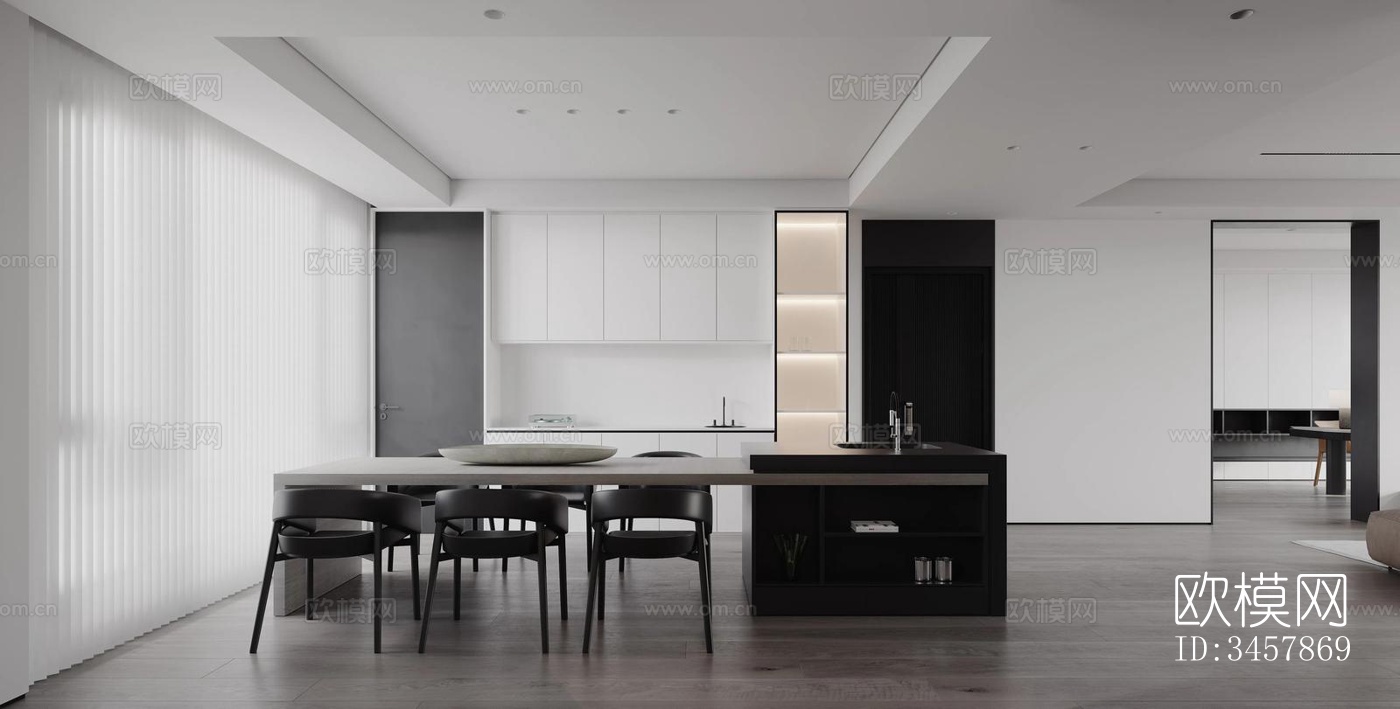 现代大平层效果图下载（渲染图3）