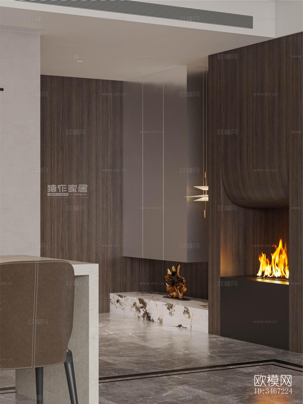 现代大平层效果图下载（渲染图3）