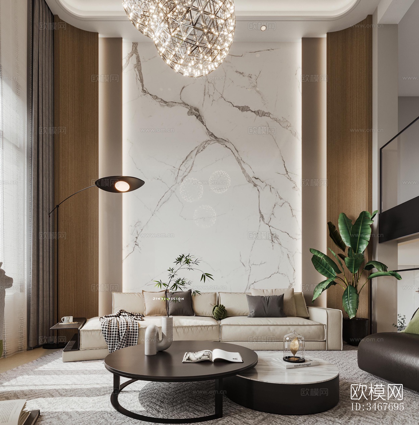 现代大平层效果图下载（渲染图1）