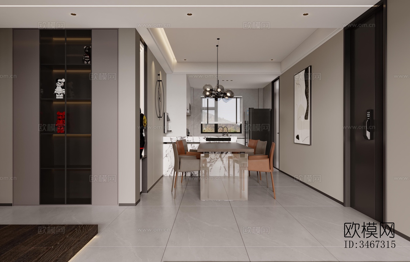 现代大平层效果图下载（渲染图1）