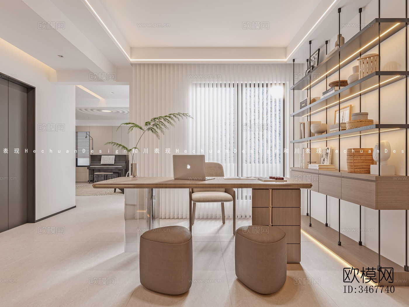 现代大平层效果图下载（渲染图3）