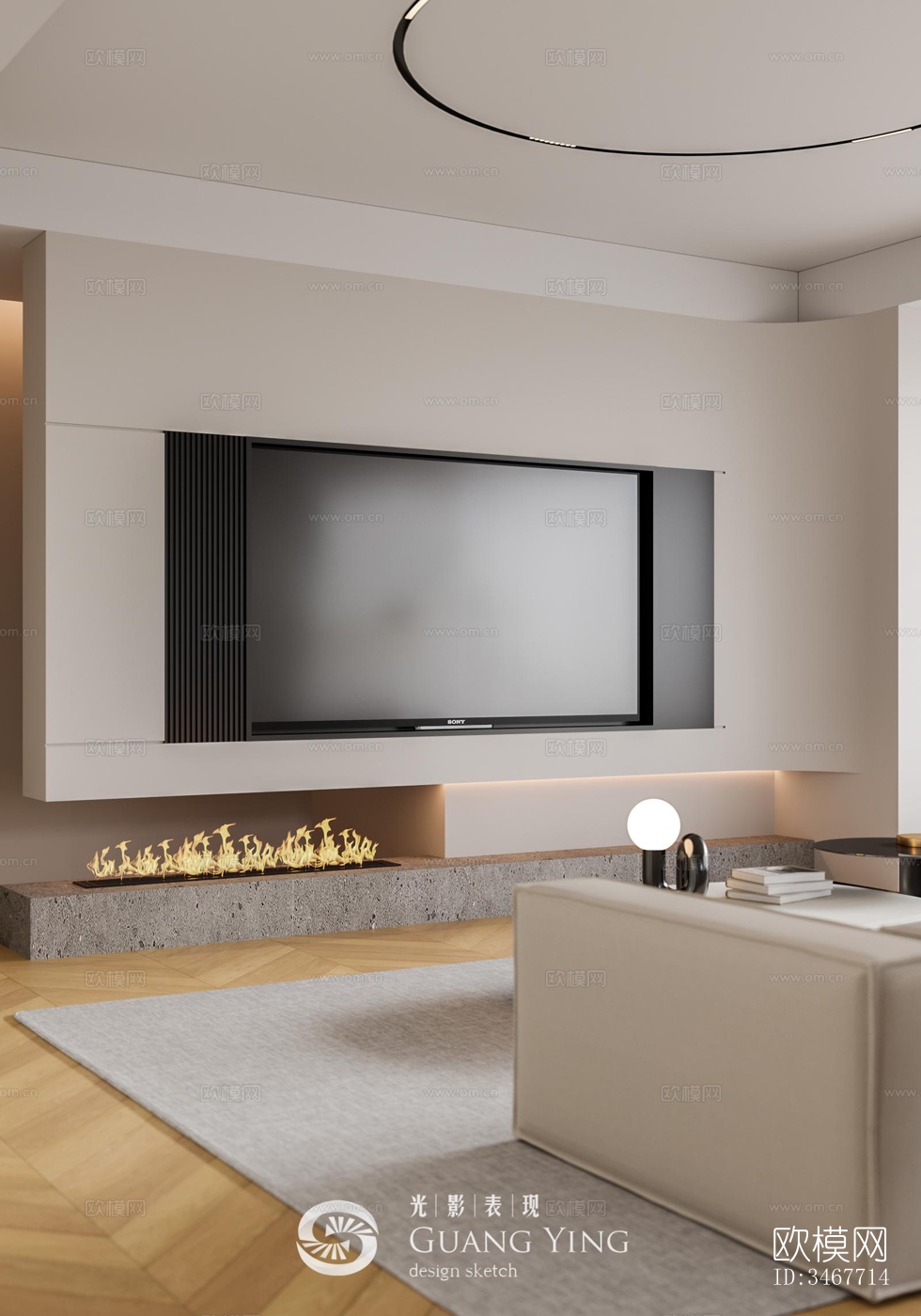 现代大平层效果图下载（渲染图3）