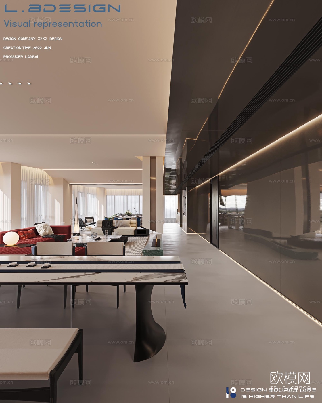 现代大平层效果图下载（渲染图13）