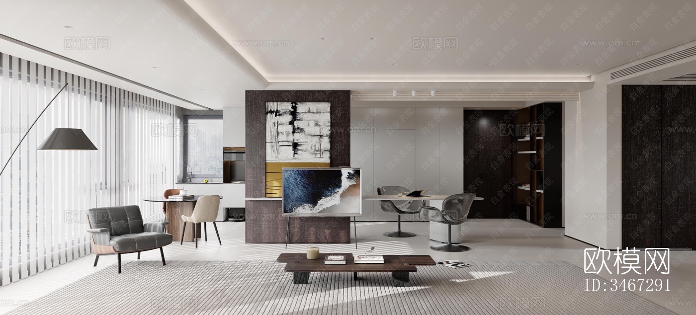 现代大平层效果图下载（渲染图6）