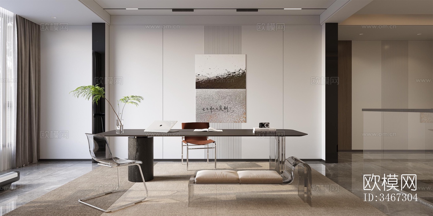 现代大平层效果图下载（渲染图3）