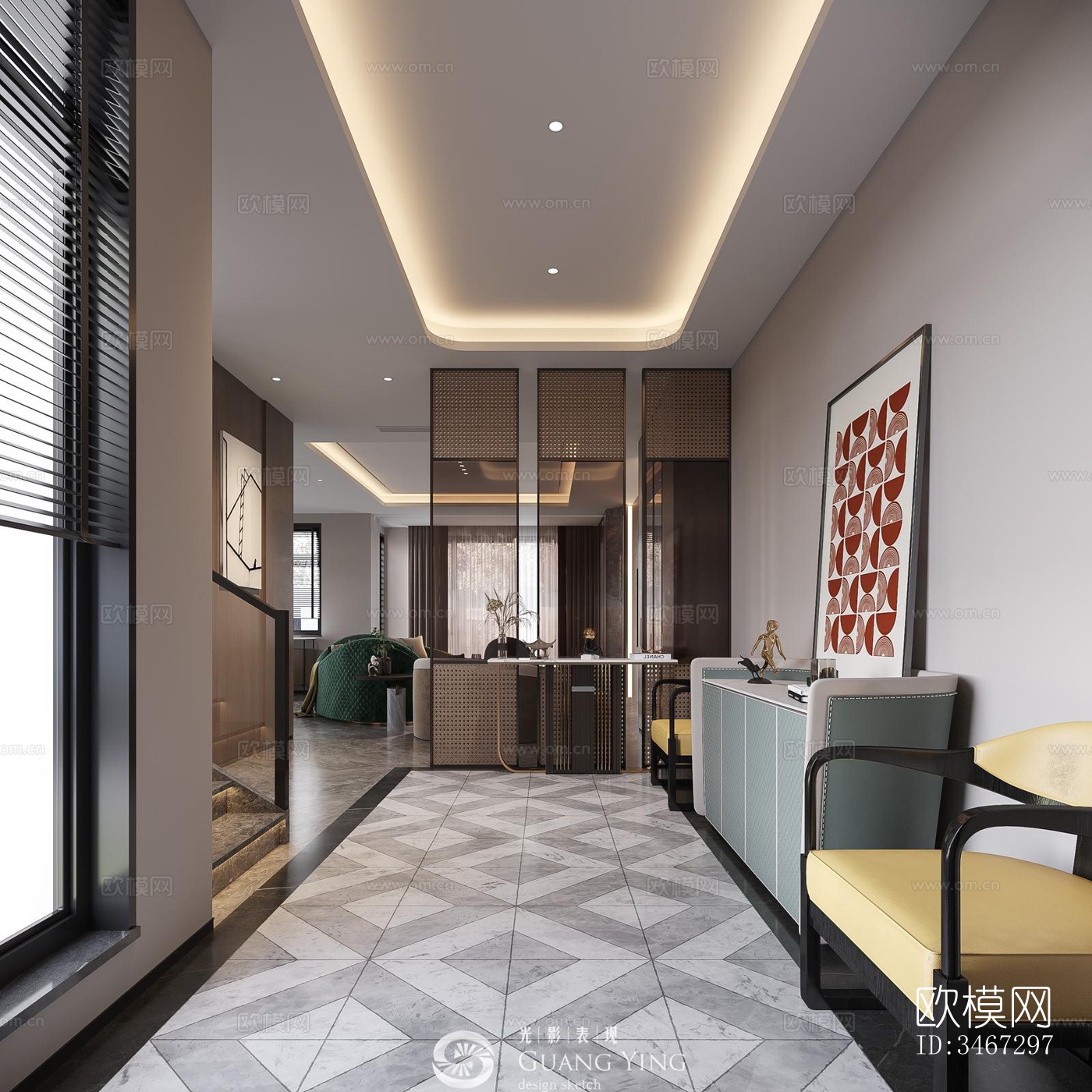 现代大平层效果图下载（渲染图3）