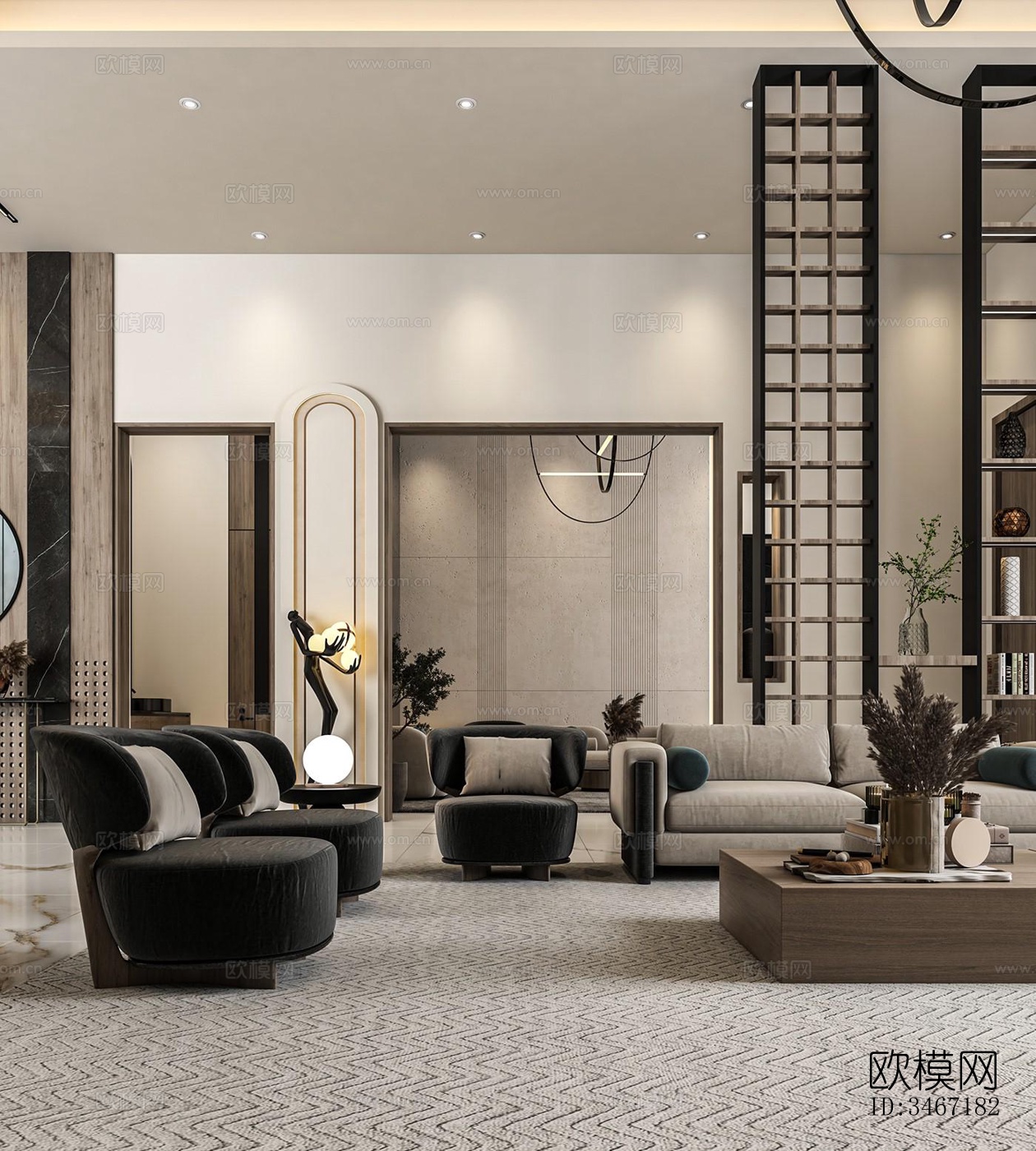 现代大平层效果图下载（渲染图1）