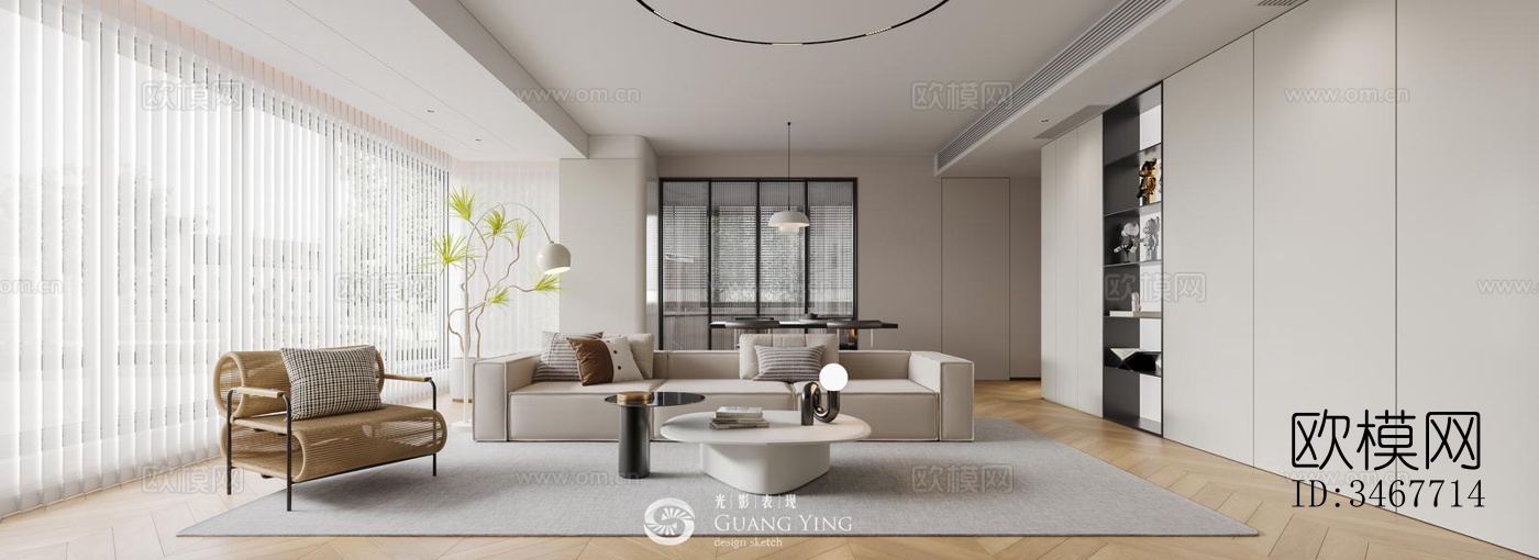 现代大平层效果图下载（渲染图2）