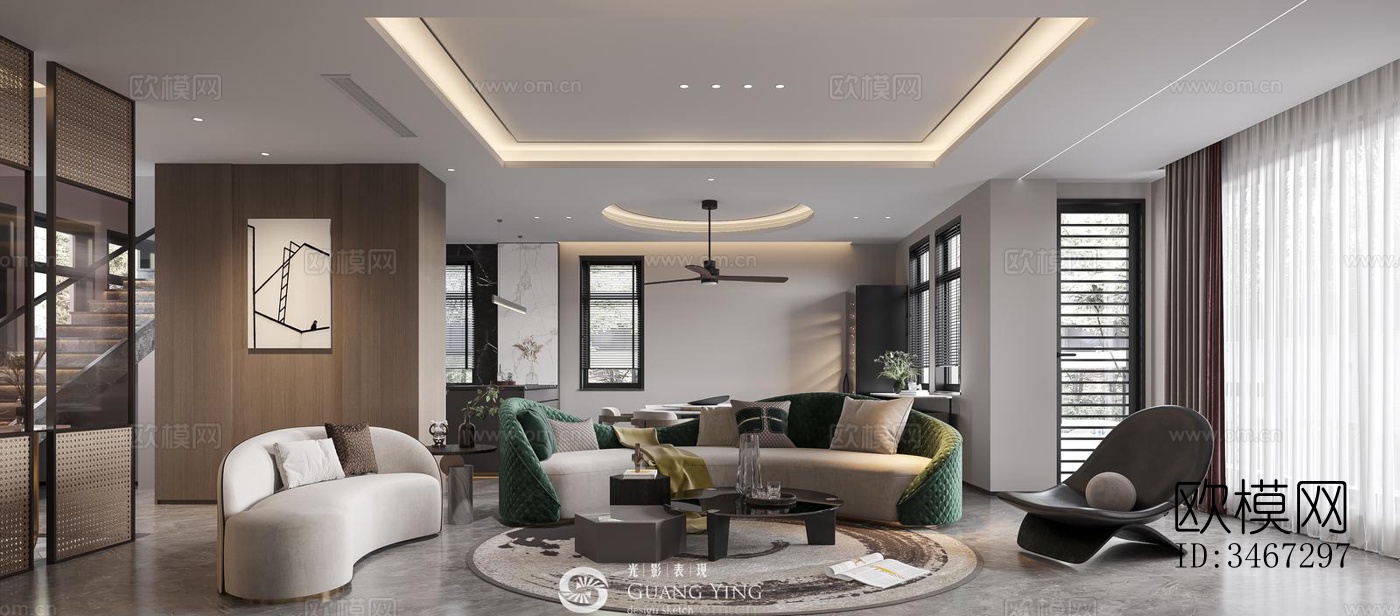 现代大平层效果图下载（渲染图5）