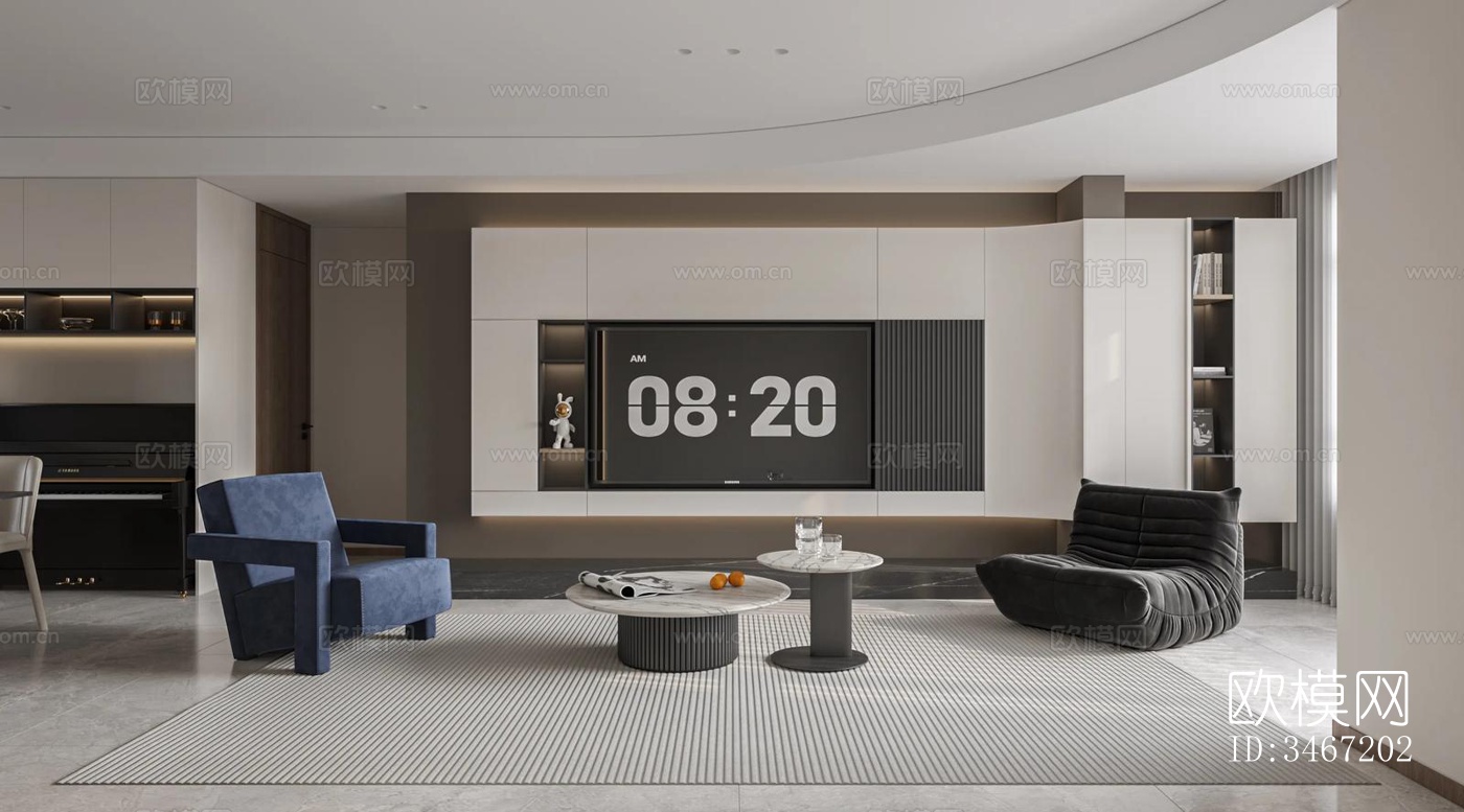 现代大平层效果图下载（渲染图1）