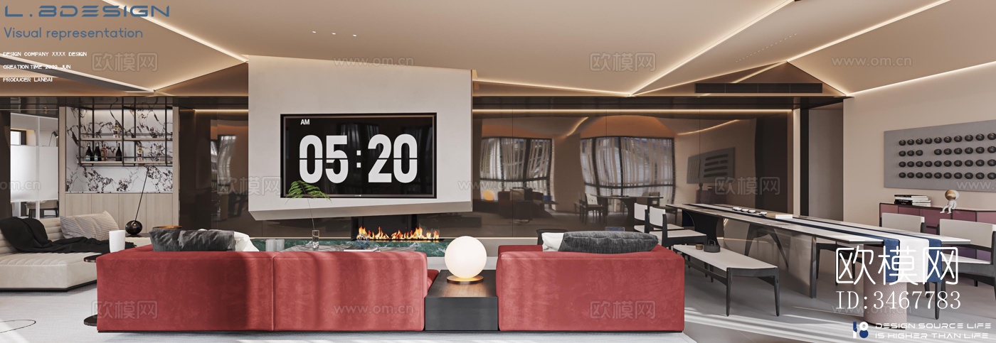 现代大平层效果图下载（渲染图9）