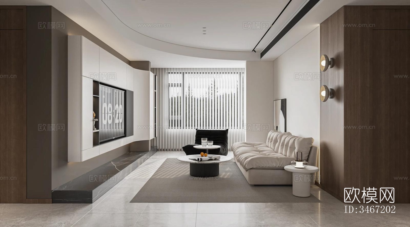 现代大平层效果图下载（渲染图3）