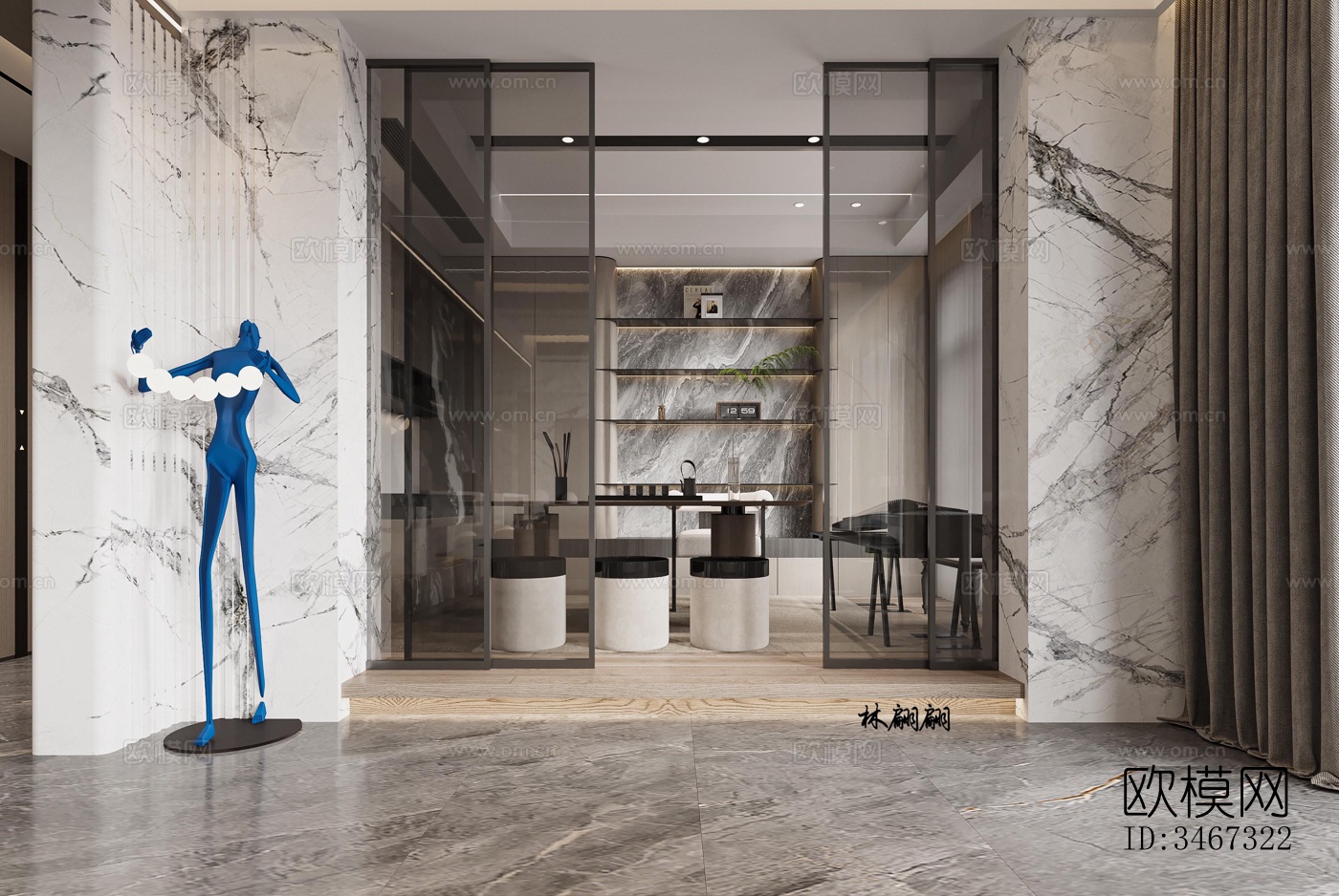 现代大平层效果图下载（渲染图3）