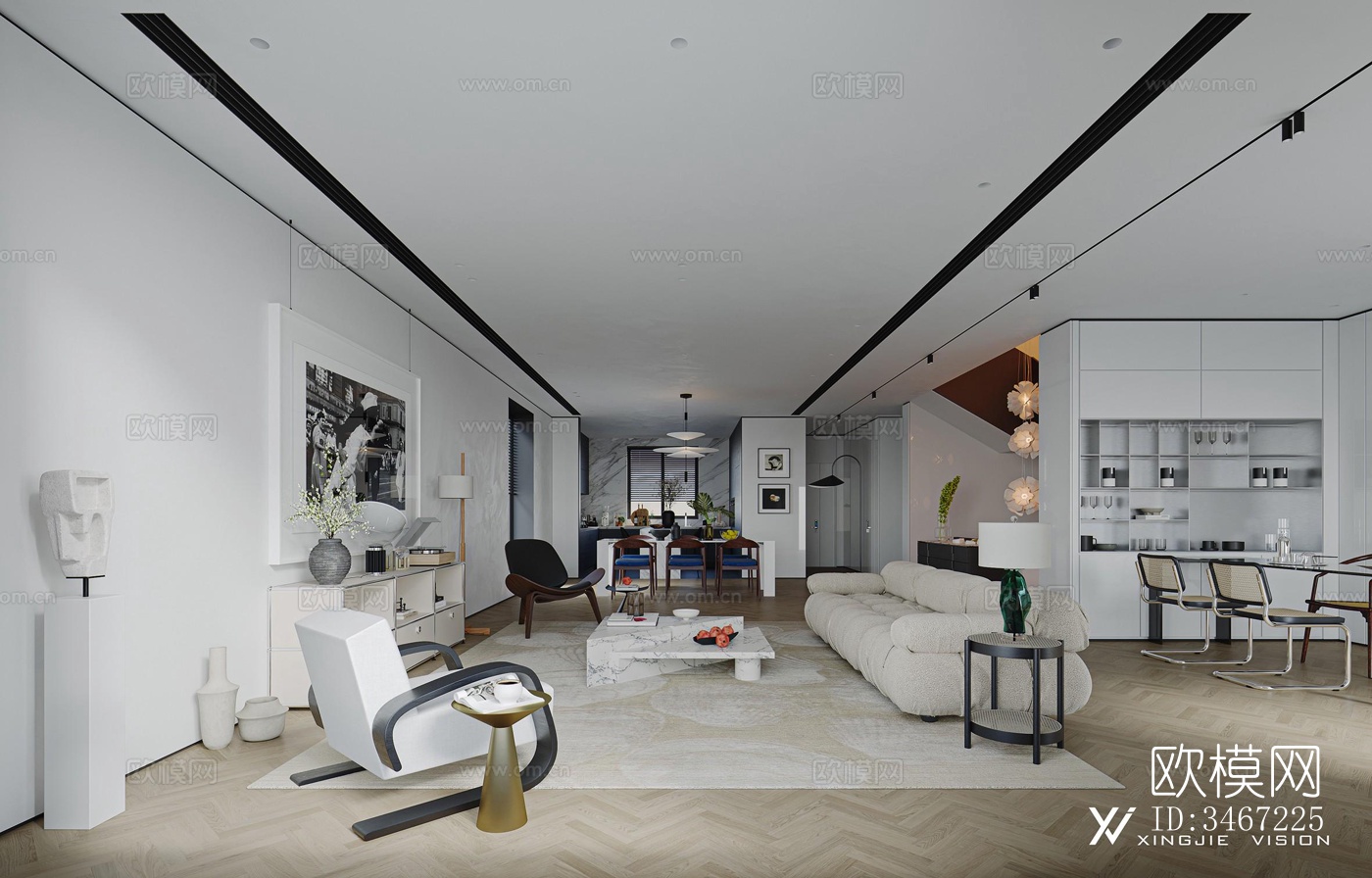 现代大平层效果图下载（渲染图7）