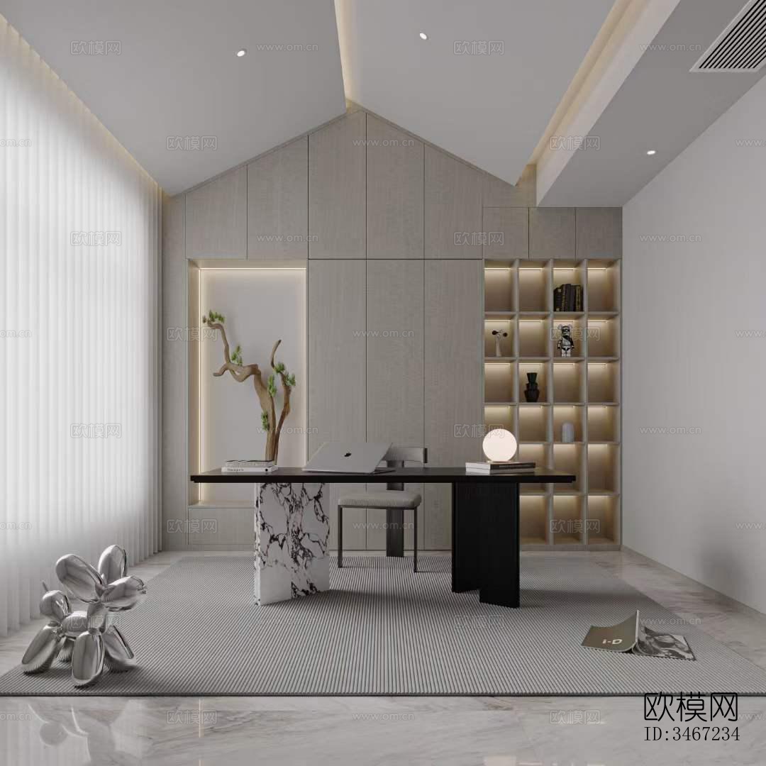 现代大平层效果图下载（渲染图1）