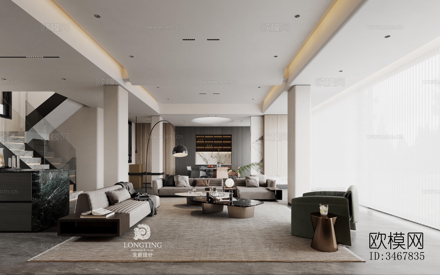 现代大平层效果图下载（渲染图3）