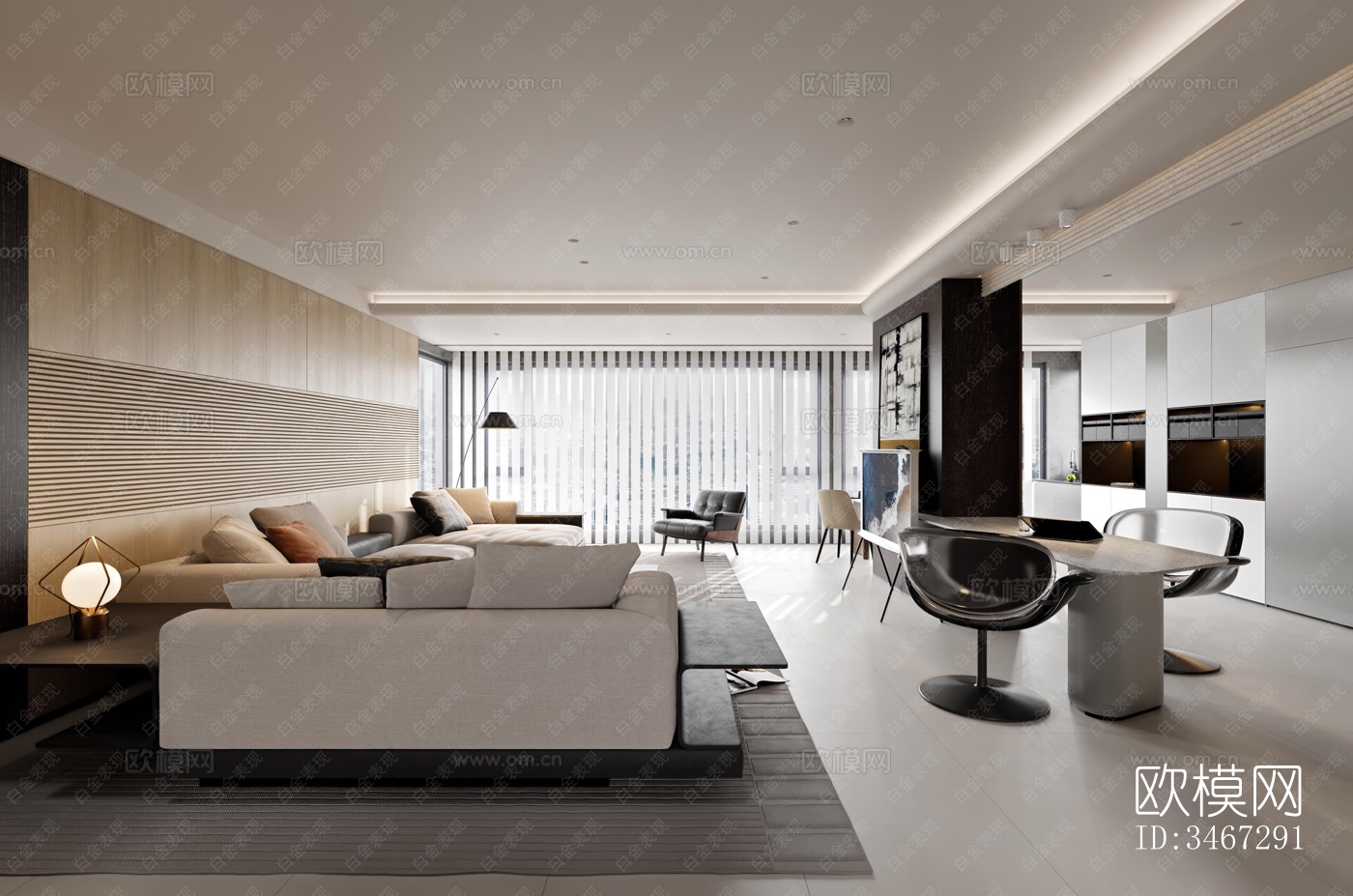 现代大平层效果图下载（渲染图11）