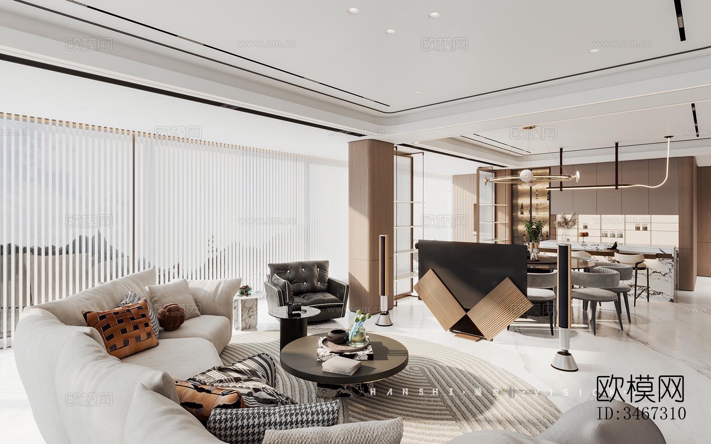 现代大平层效果图下载（渲染图1）