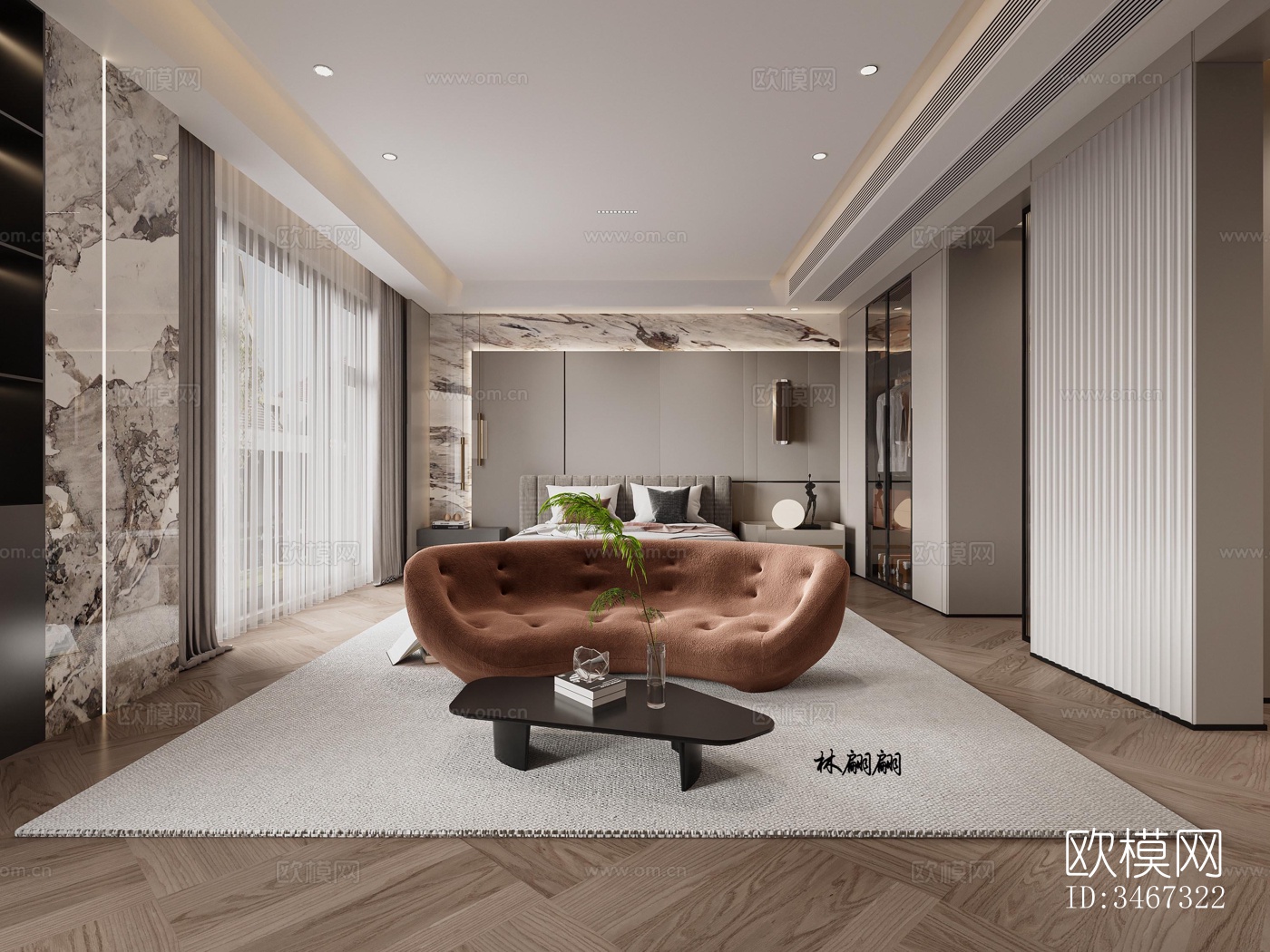 现代大平层效果图下载（渲染图6）